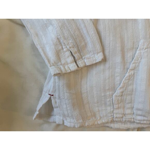 Xirena White Cotton Stripe Popover Blouse Gauze Pocket Long Sleeve Top Size M - Picture 4 of 9